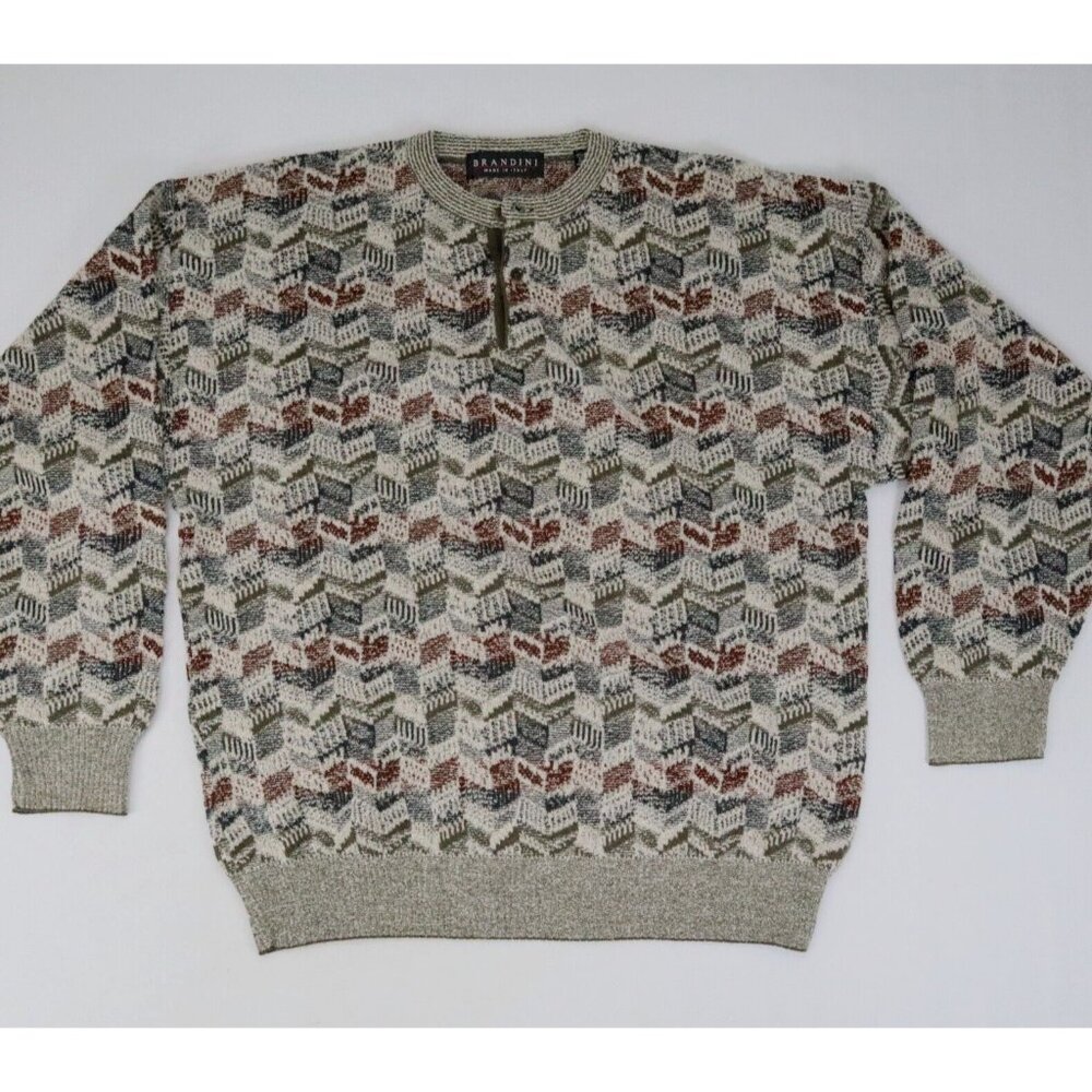 Vintage Brandini Sweater Mens Sz XL Geometric 1990s Dad Grandpa 90s Italy